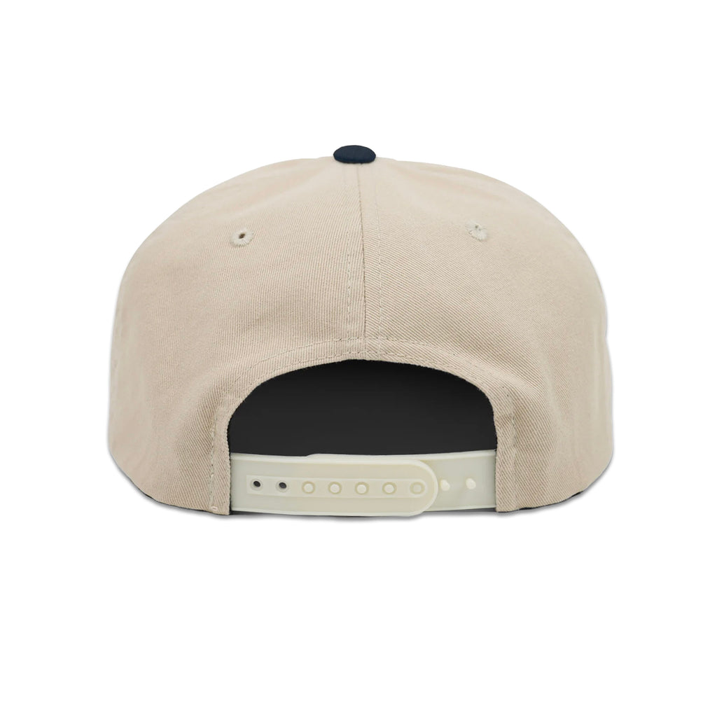 Vintage New York Yankees Bat and Hat Hat | 6 Panel Snapback Hat, beige rear view with adjustable snap closure by My Store