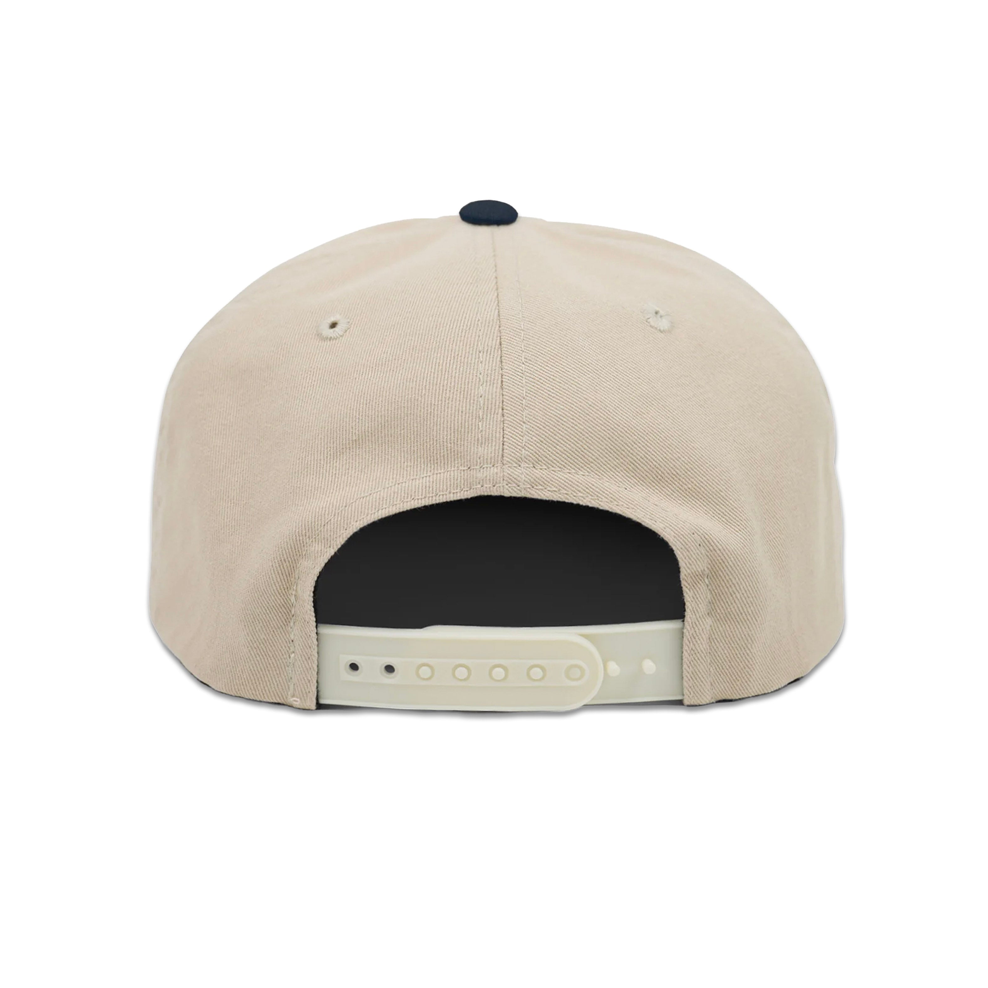 Vintage New York Yankees Bat and Hat Hat | 6 Panel Snapback Hat, beige rear view with adjustable snap closure by My Store