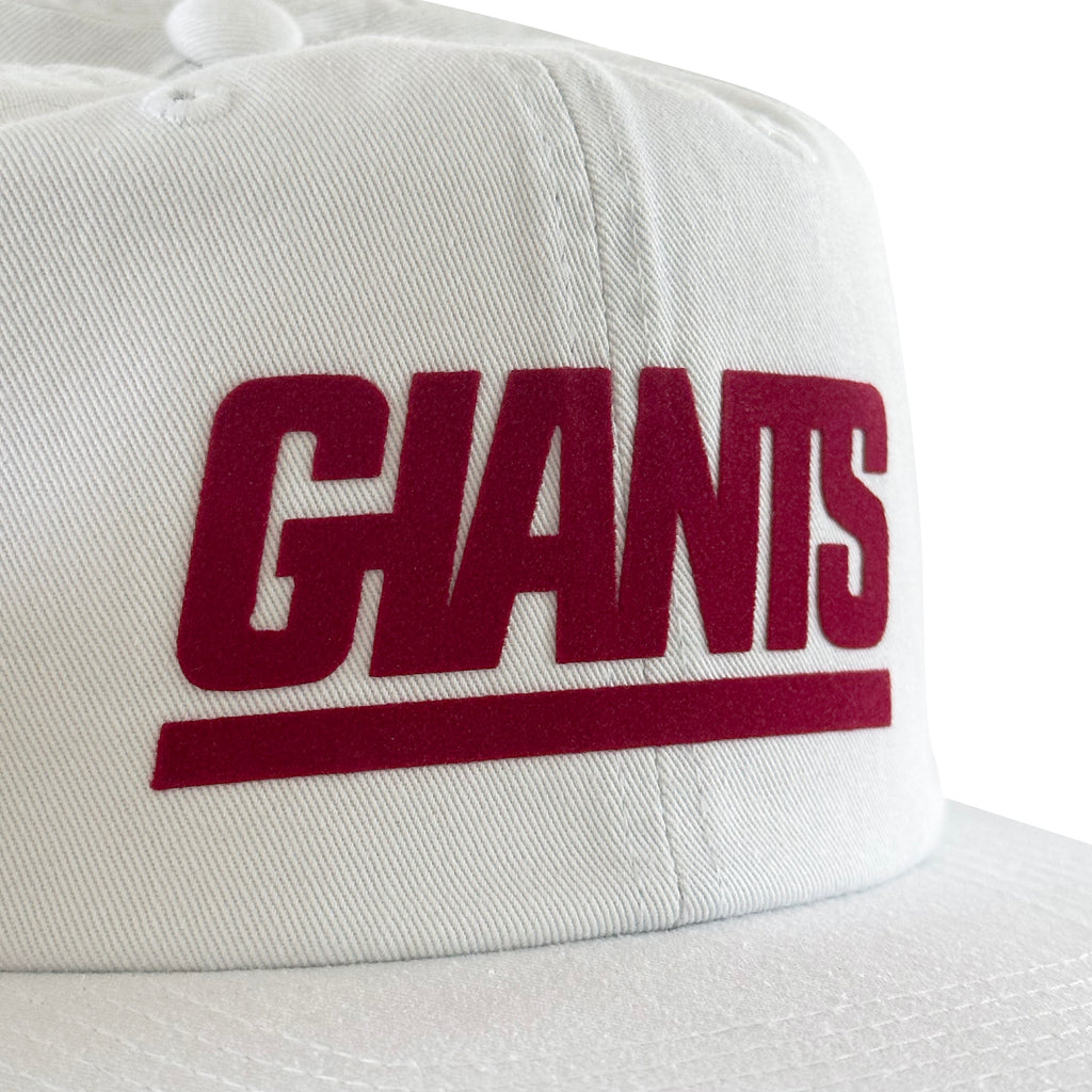Vintage New York Giants Hat | 6 Panel Snapback Hat featuring a white crown and bold red Giants lettering by My Store