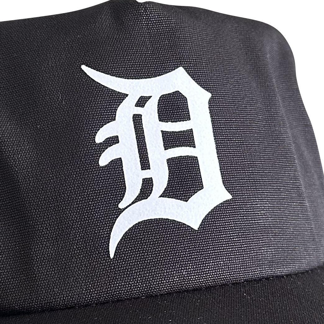 Vintage Detroit Tigers Hat | 5 Panel Black Snapback Hat featuring a white Detroit D logo on black fabric by My Store from Home page, Baseball, Featured Hats