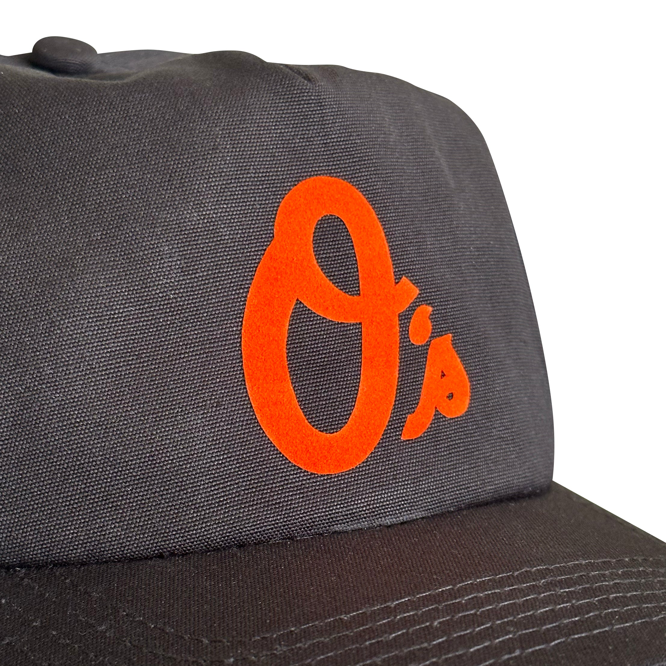 Vintage Baltimore Orioles Hat | 5 Panel Black Snapback Hat featuring an orange Orioles O's logo on black fabric by My Store for Home page and Baseball