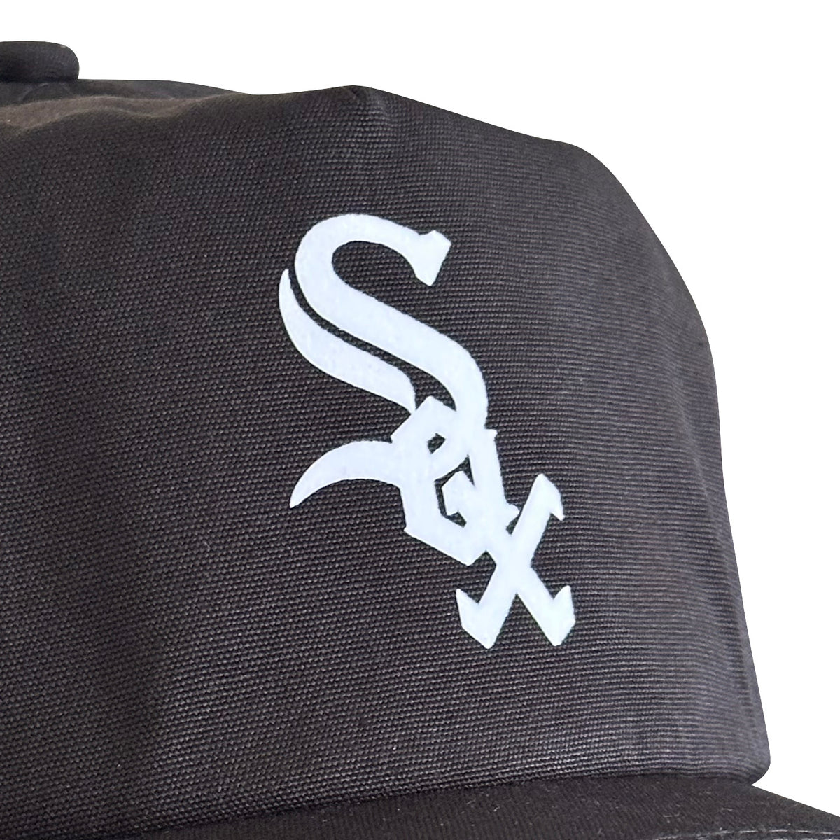 Vintage Chicago White Sox Hat | 5 Panel Black Snapback Hat with embroidered white Sox logo on black organic cotton fabric from My Store