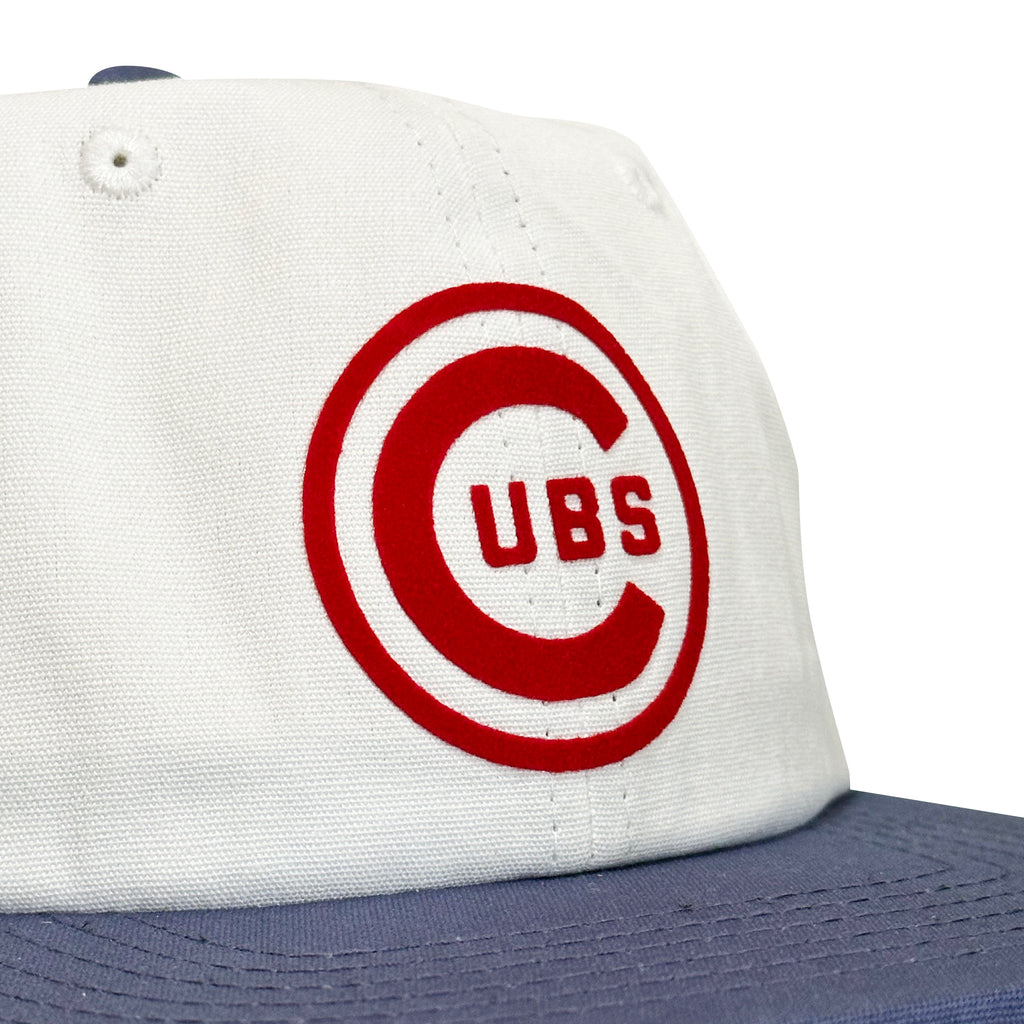 Vintage Chicago Cubs Hat | 6 Panel Strapback Hat in white and navy with a red Cubs logo, by My Store for Home page and Baseball collections