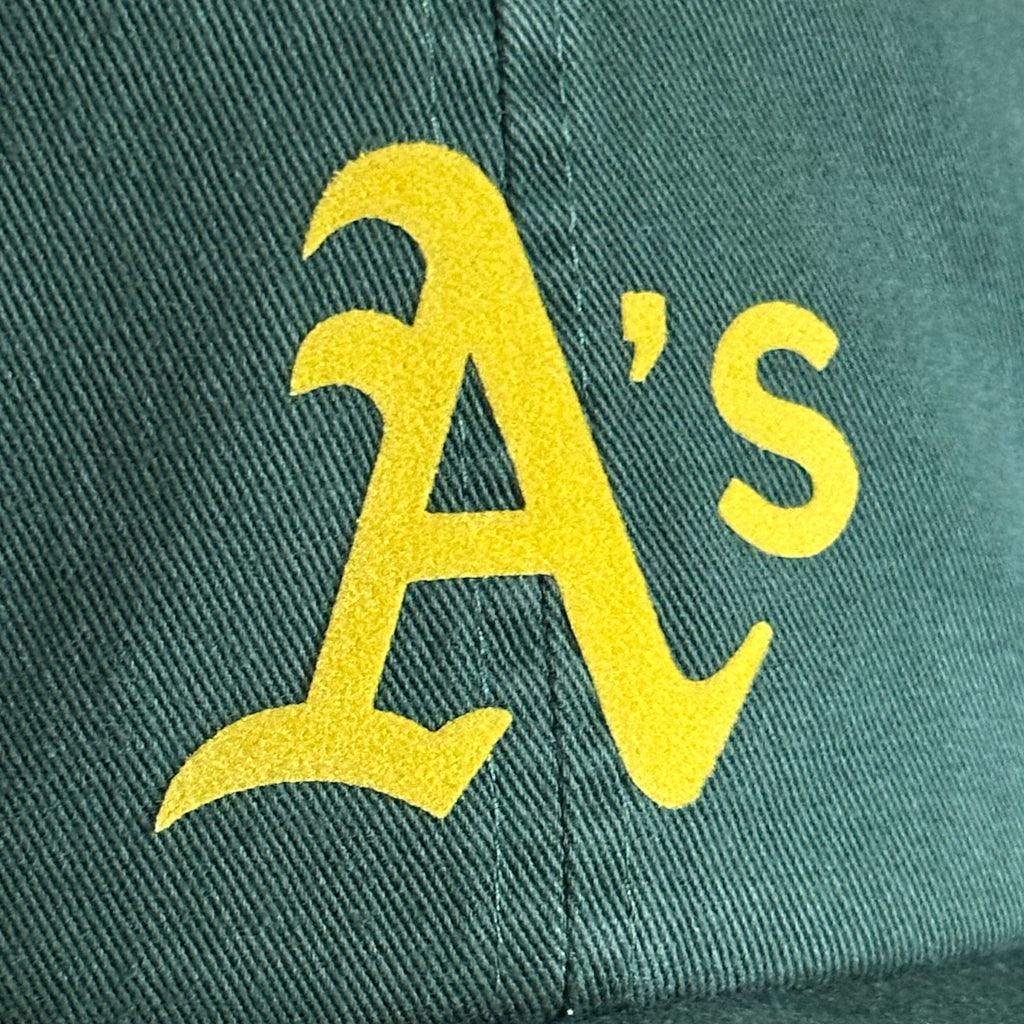 Vintage Oakland A's Hat | 6 Panel Snapback Hat with yellow Oakland A's logo on green fabric from My Store