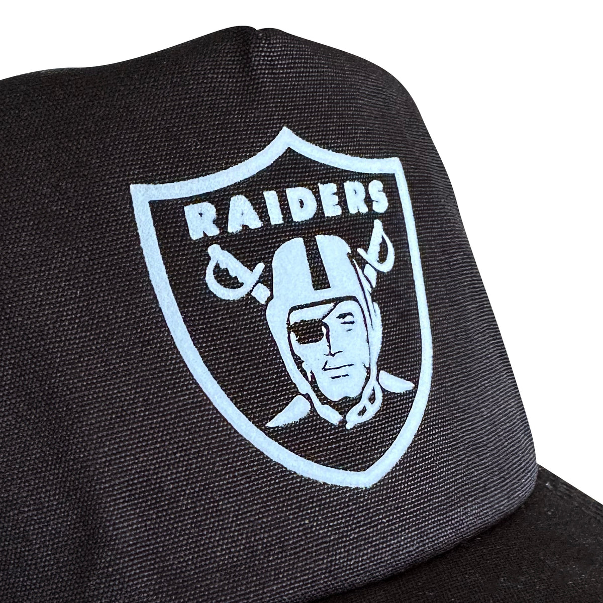 Vintage Oakland Raiders Hat | 5 Panel Black Snapback Hat by My Store featuring an embroidered Raiders shield logo from the Home page and Football collection
