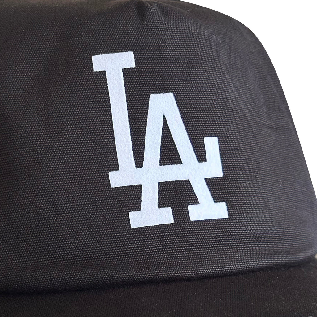 Vintage Los Angeles Dodgers Hat | 5 Panel Black Snapback Hat, black front with white LA logo, from My Store, Home page, Baseball, Hot Off The Press