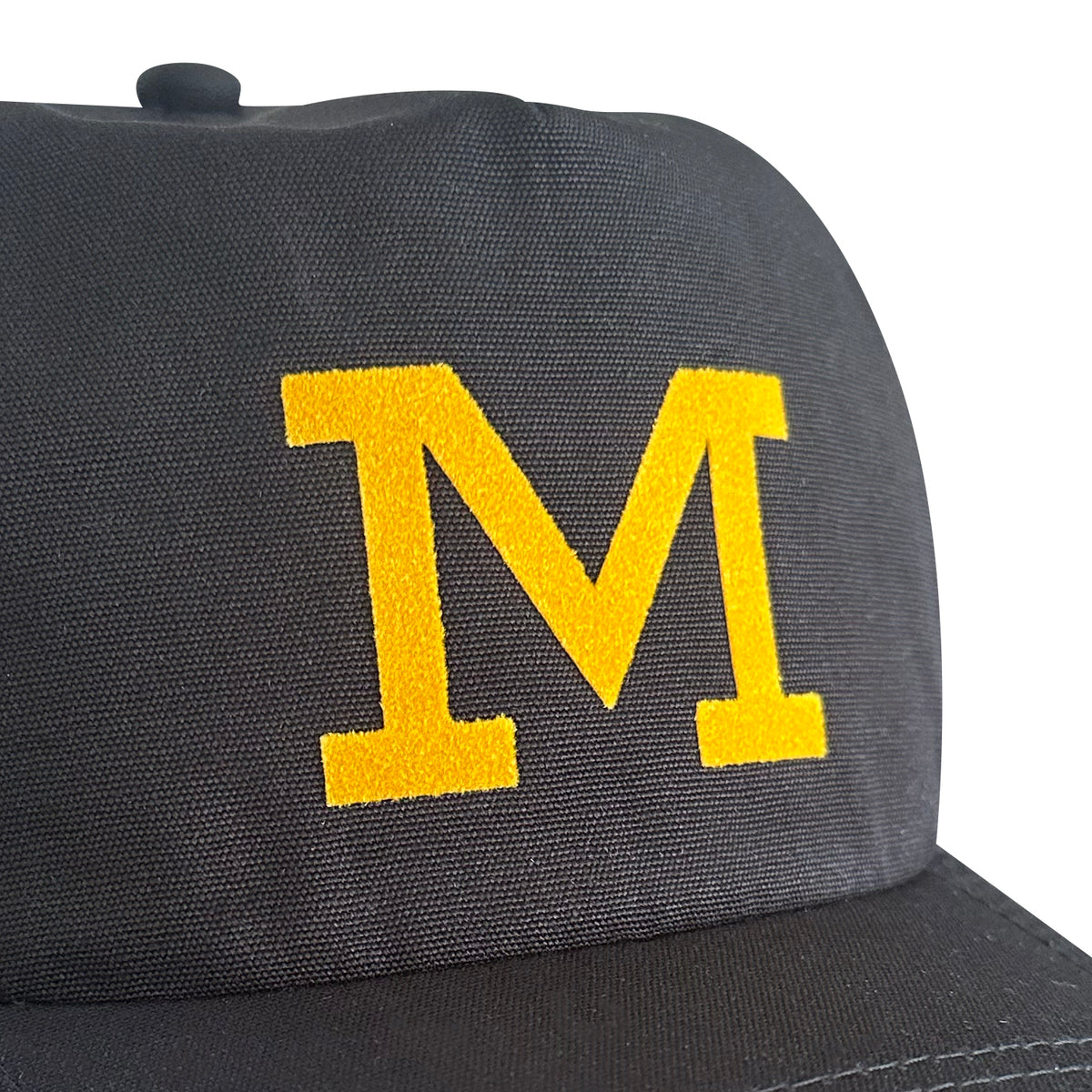 Vintage University of Missouri Hat | 5 Panel Snapback Hat in black with a gold M logo, from My Store for Home page and College