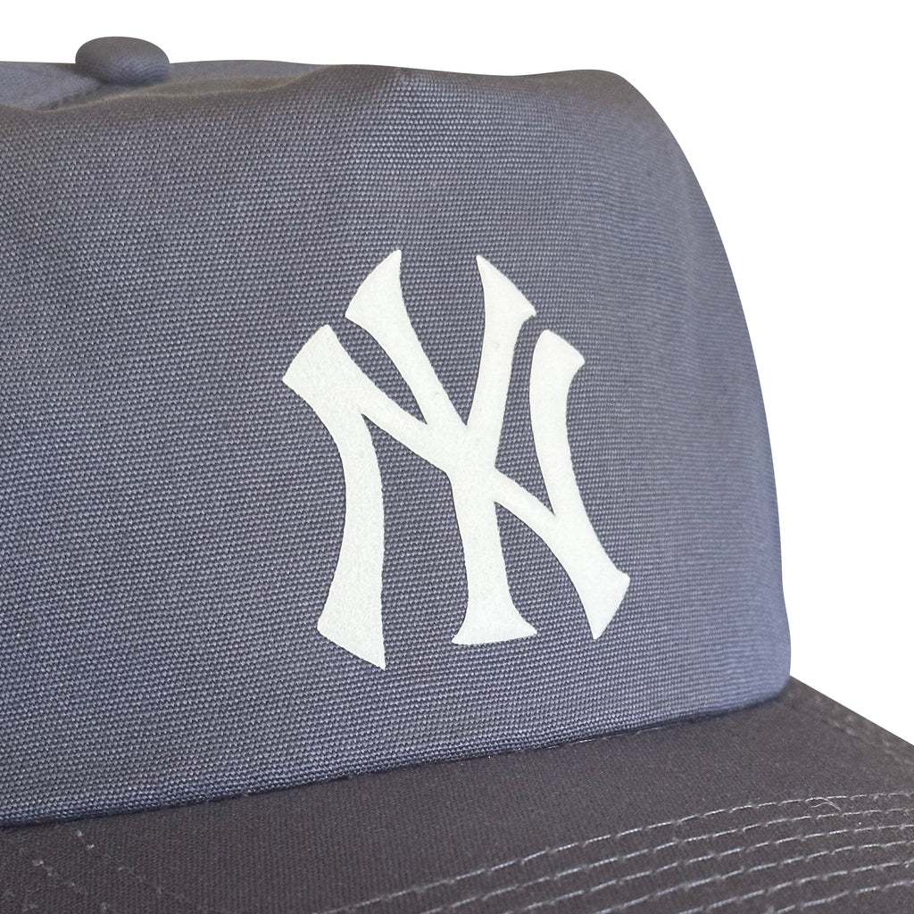 Close-up of a gray five-panel snapback hat with a white Yankees logo, Vintage New York Yankees Hat | 5 Panel Snapback Hat from My Store, Home page, Baseball