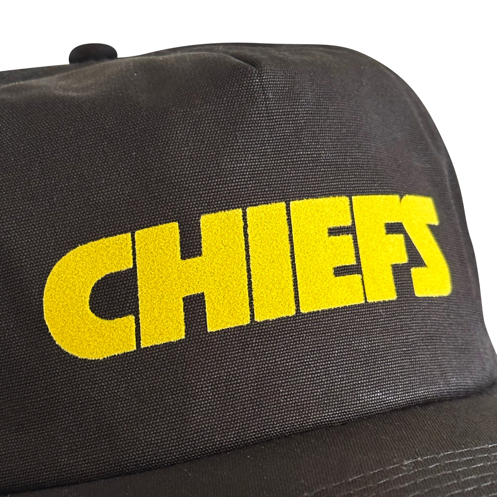 Vintage Kansas City Chiefs Hat | 5 Panel Black Snapback Hat with yellow Chiefs lettering, by My Store from Home page and Football collection