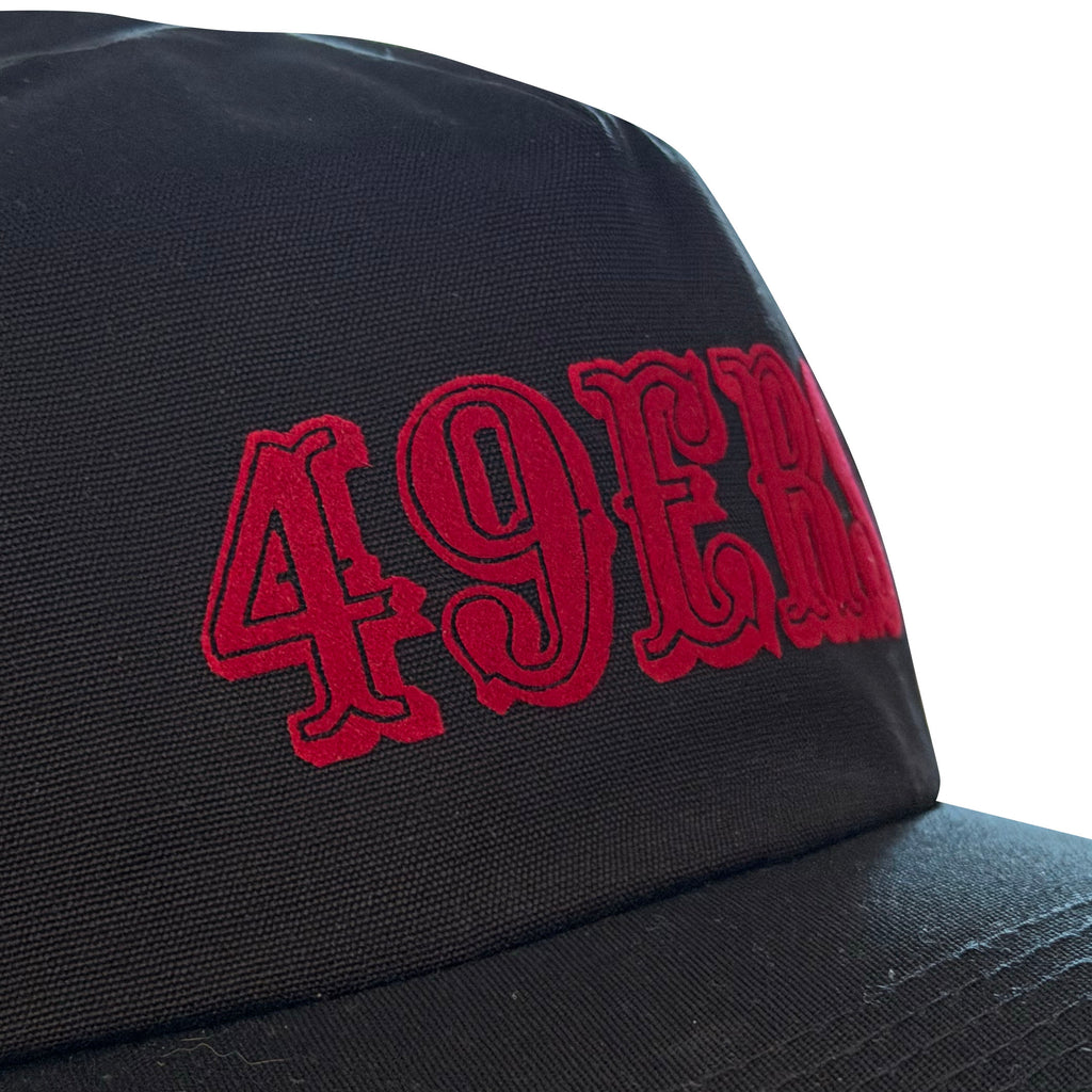 Vintage San Francisco 49ers Hat | 5 Panel Black Snapback Hat with red embroidered 49ers lettering by My Store