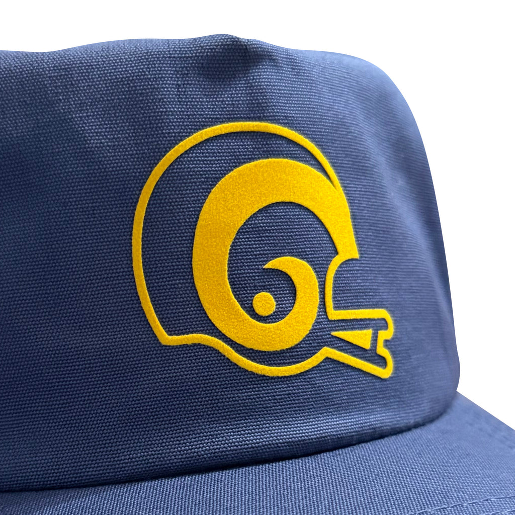 Vintage St. Louis Rams/Los Angeles Rams Hat | 5 Panel Snapback Hat in navy with yellow Rams helmet logo from My Store Football collection