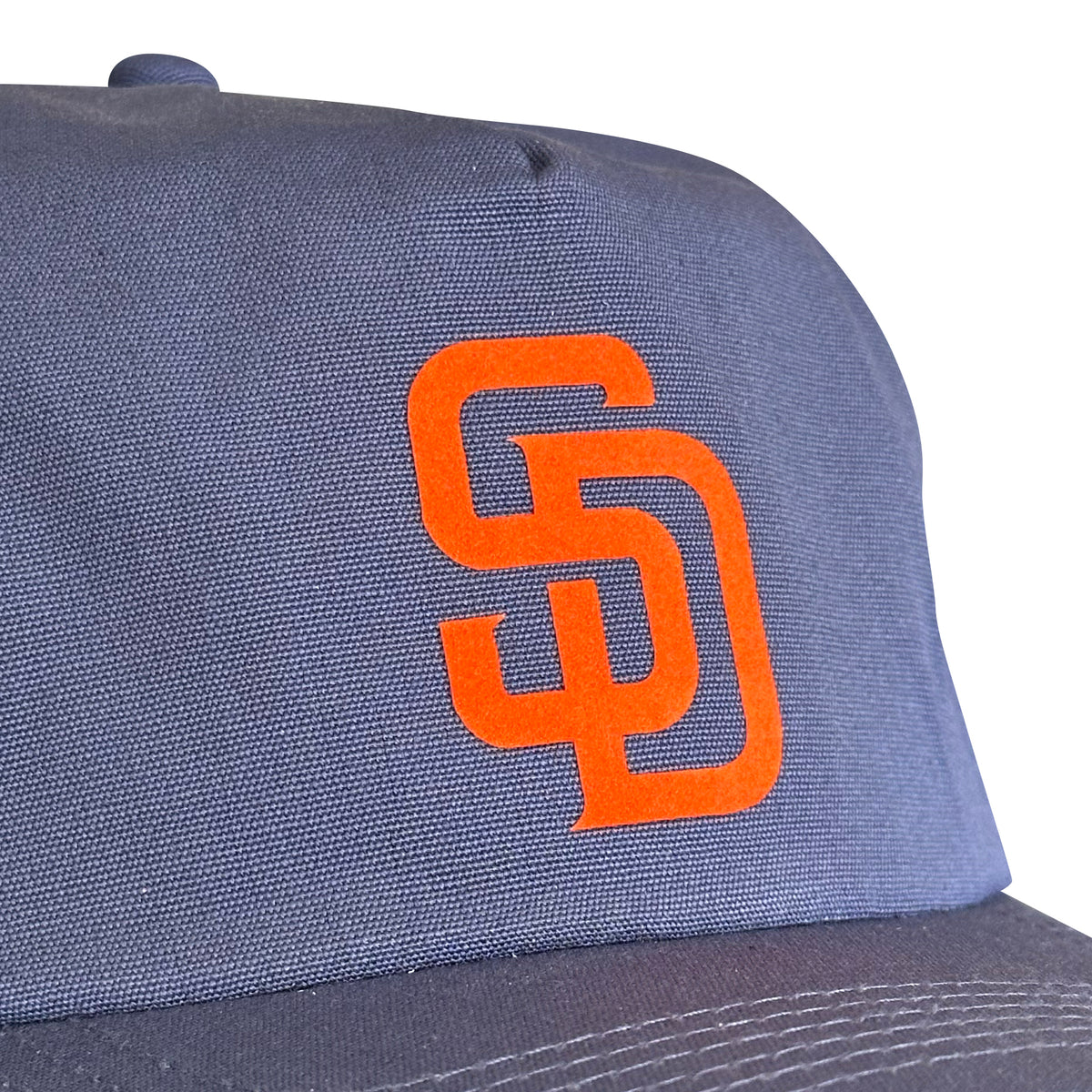 Vintage San Diego Padres Hat | 5 Panel Navy Snapback Hat in navy with orange SD logo, from My Store, featured in Home page, Baseball, and Featured Hats