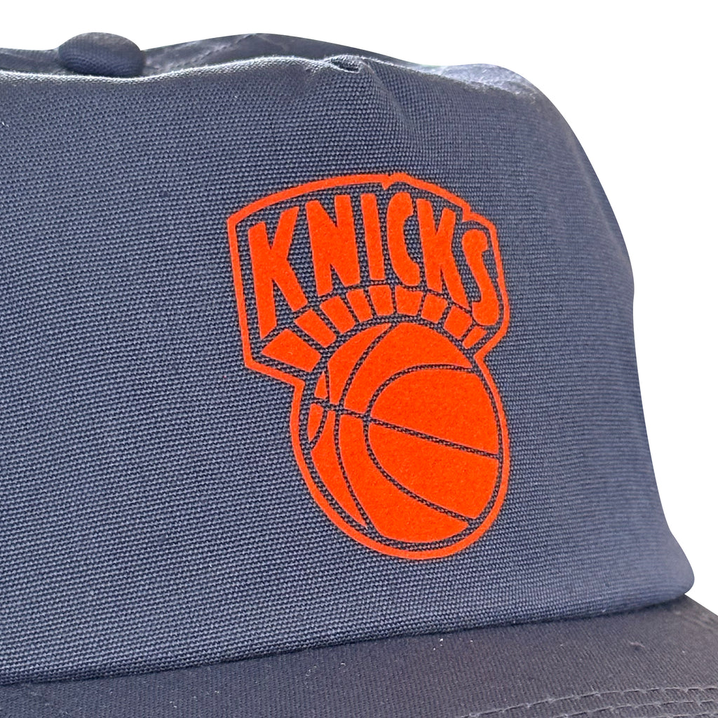 Vintage New York Knicks Hat | 5 Panel Snapback Hat | Navy with orange Knicks basketball patch on the front, from My Store Basketball collection