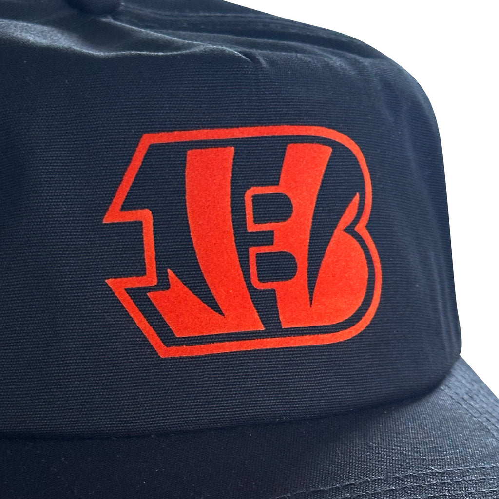 Vintage Cincinnati Bengals Hat | 5 Panel Black Snapback Hat, black cap with a red Bengals logo from My Store, featured in Football and Featured Hats