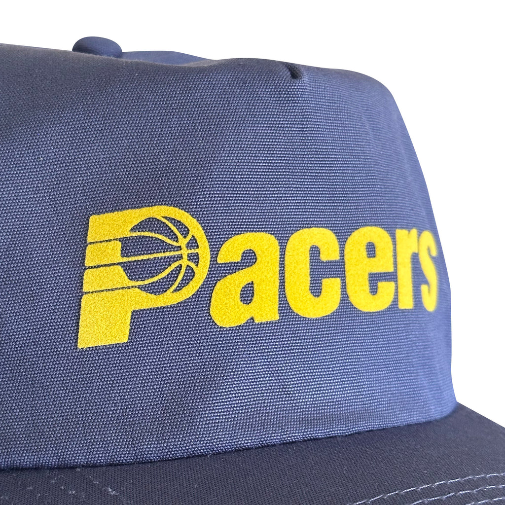 Vintage Indiana Pacers Hat | 5 Panel Snapback Hat in navy with yellow Pacers basketball logo from My Store, featured in Home page and Basketball collection