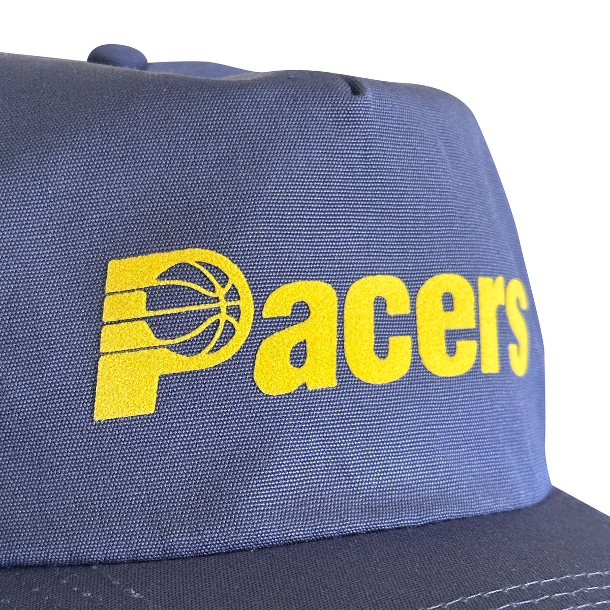 Vintage Indiana Pacers Hat | 5 Panel Snapback Hat in navy with yellow Pacers basketball logo from My Store, featured in Home page and Basketball collection