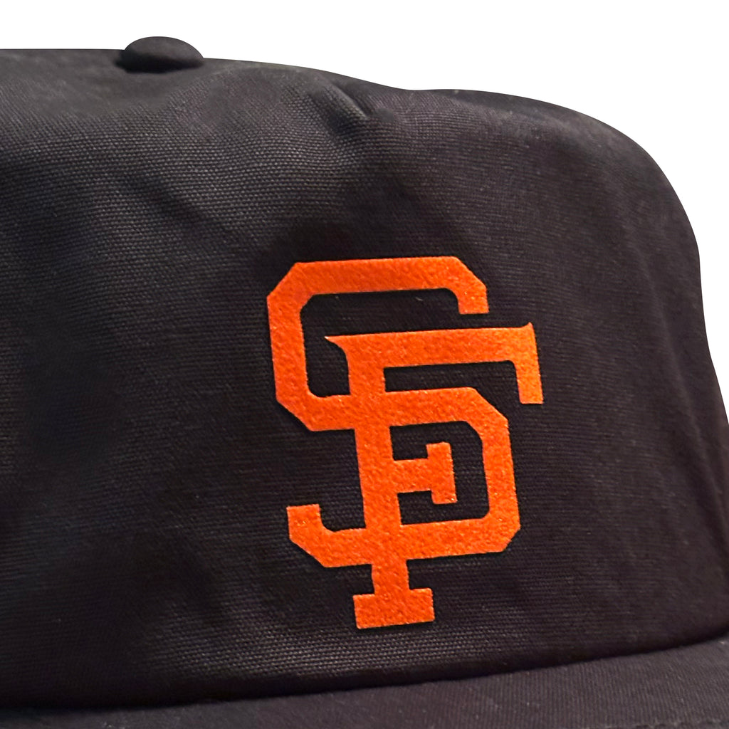 Vintage San Francisco Giants Hat | 5 Panel Snapback Hat, black five-panel hat with orange Giants logo patch by My Store for Baseball collection
