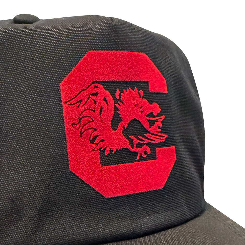 Vintage University of South Carolina Gamecocks Hat | 5 Panel Snapback Hat, black hat with red Gamecock emblem by My Store, from Home page, College, Hot Off The Press
