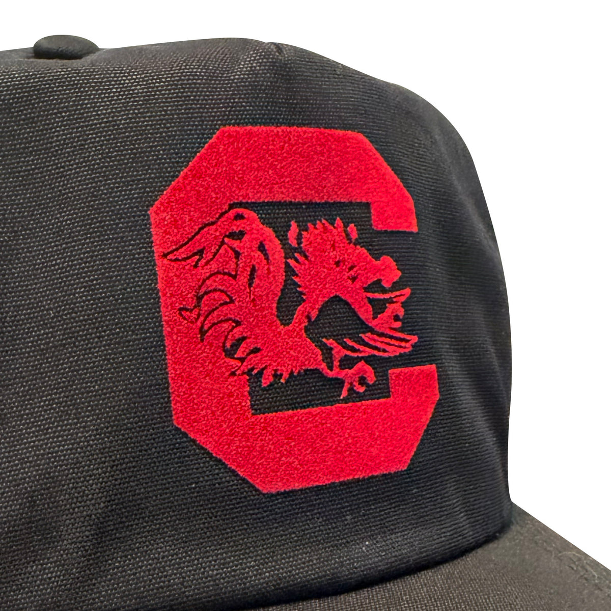 Vintage University of South Carolina Gamecocks Hat | 5 Panel Snapback Hat, black hat with red Gamecock emblem by My Store, from Home page, College, Hot Off The Press