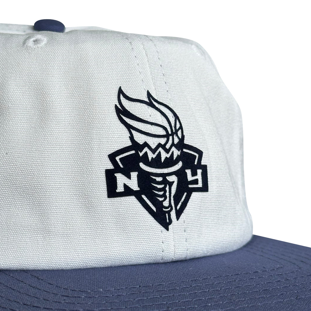 New York Liberty Hat | 6 Panel Strapback Hat by My Store, white and navy cap with New York Liberty logo patch from Home page, WNBA, Featured Hats
