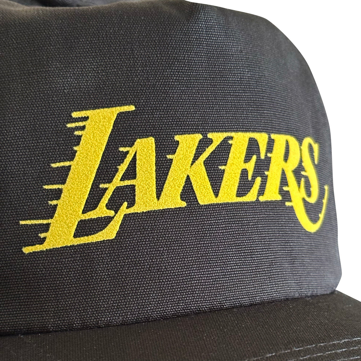 Vintage Los Angeles Lakers Hat | 5 Panel Snapback Hat, black with a yellow Lakers logo from My Store