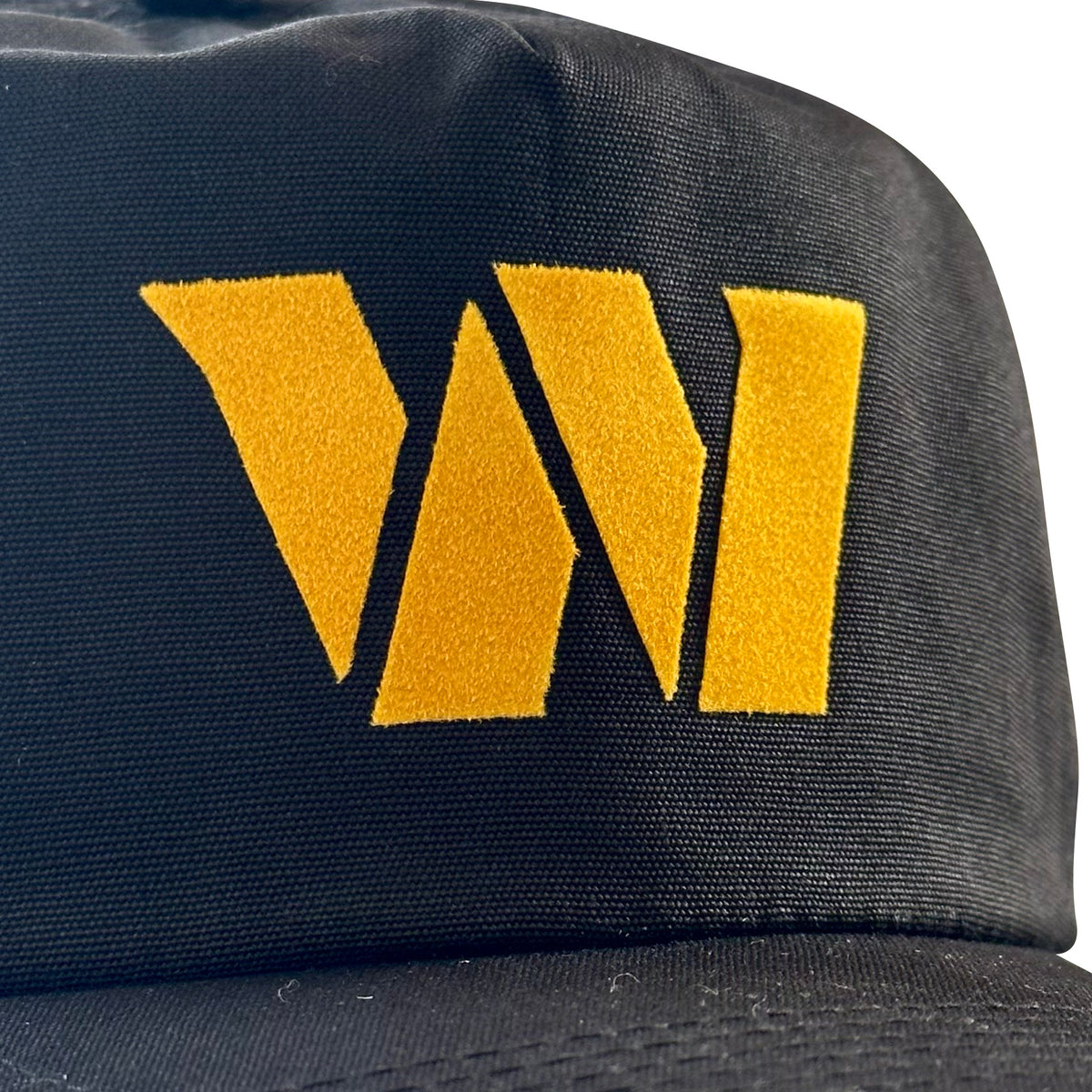 Vintage Washington Commanders Hat | 5 Panel Black Snapback Hat featuring a black cap with a gold W flocked patch by My Store