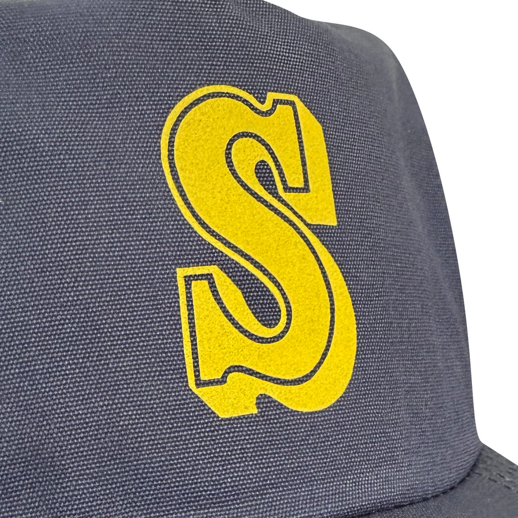 Vintage Seattle Mariners Hat | 5 Panel Snapback Hat, dark navy front with yellow stylized S logo, by My Store for Home page, Baseball, Featured Hats, Hot Off The Press
