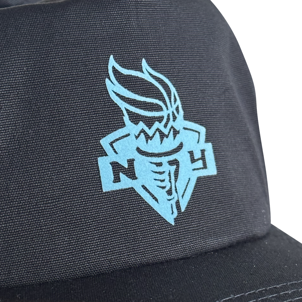 Vintage New York Liberty Hat | 5 Panel Black Snapback Hat in black with a blue flocked Liberty logo patch, from My Store for the Home page and WNBA collection
