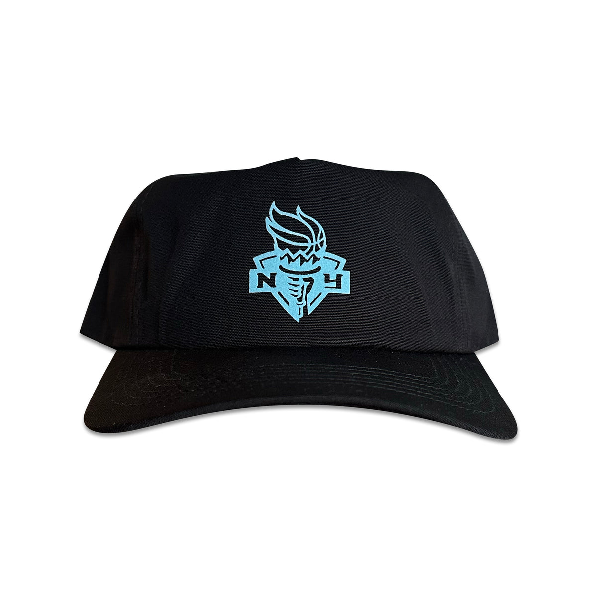 Vintage New York Liberty Hat | 5 Panel Black Snapback Hat, black hat with blue New York Liberty logo patch by My Store for Home page and WNBA