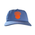 Vintage New York Knicks Hat | 5 Panel Snapback Hat | Navy, navy hat with orange Knicks basketball logo, front view by My Store for Home page and Basketball