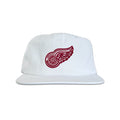 Vintage Detroit Red Wings Hat | 6 Panel Snapback Hat in white with a red winged wheel logo from My Store, featured in Home page and Hockey collections