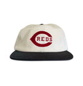 Vintage Cincinnati Reds Hat | 6 Panel Strapback Hat in cream and black with a red Cincinnati Reds logo by My Store