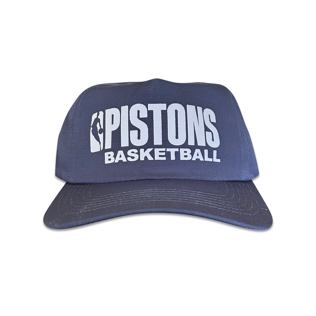Vintage Detroit Pistons Basketball Hat | 5 Panel Snapback Hat, navy cap with white Pistons Basketball graphic, from My Store.