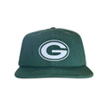 Vintage Green Bay Packers Hat | 6 Panel Snapback Hat, green six-panel cap with white Packers G logo and flat brim