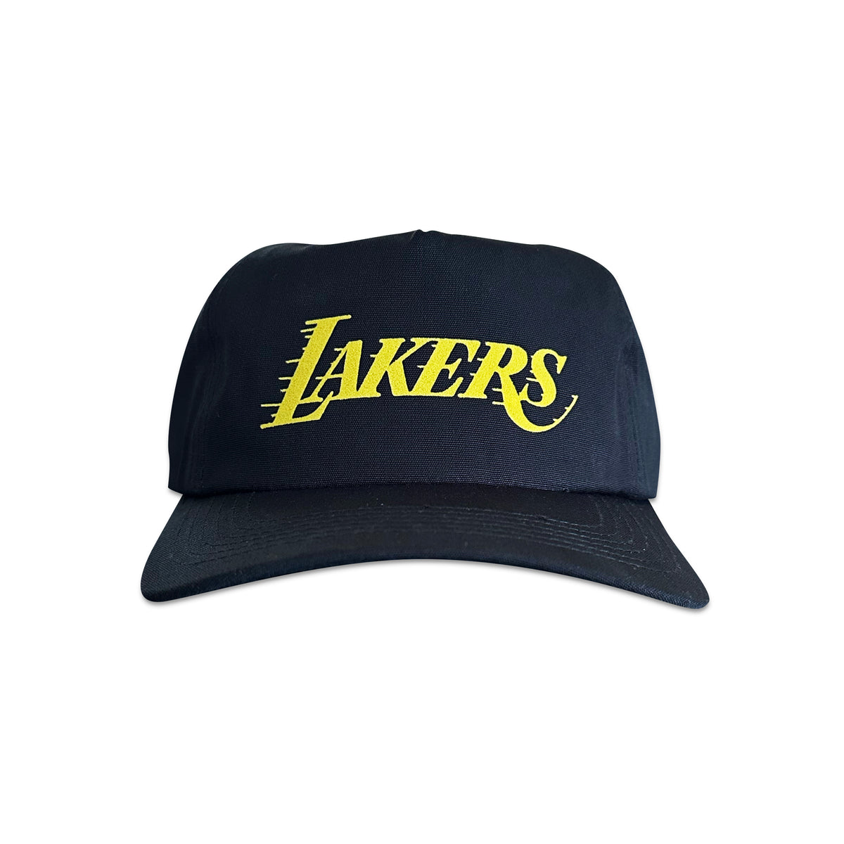 Vintage Los Angeles Lakers Hat | 5 Panel Snapback Hat in black with a yellow Lakers logo from My Store.