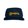 Vintage Milwaukee Brewers Hat | 5 Panel Snapback Hat in navy with gold Brewers script logo and flat brim, by My Store