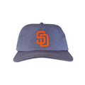 Vintage San Diego Padres Hat | 5 Panel Navy Snapback Hat by My Store, featuring a navy design with an orange Padres logo from Baseball and Featured Hats