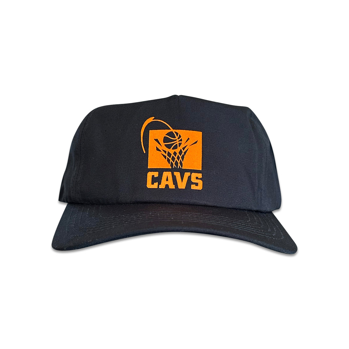 Vintage Cleveland Cavaliers Hat | 5 Panel Black Snapback Hat in black with orange CAVS basketball logo, by My Store for Home page, Basketball