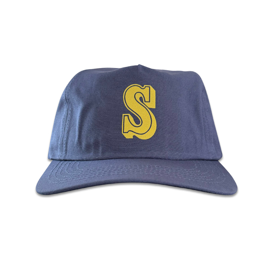 Vintage Seattle Mariners Hat | 5 Panel Snapback Hat in navy with a yellow S logo and curved brim, from My Store