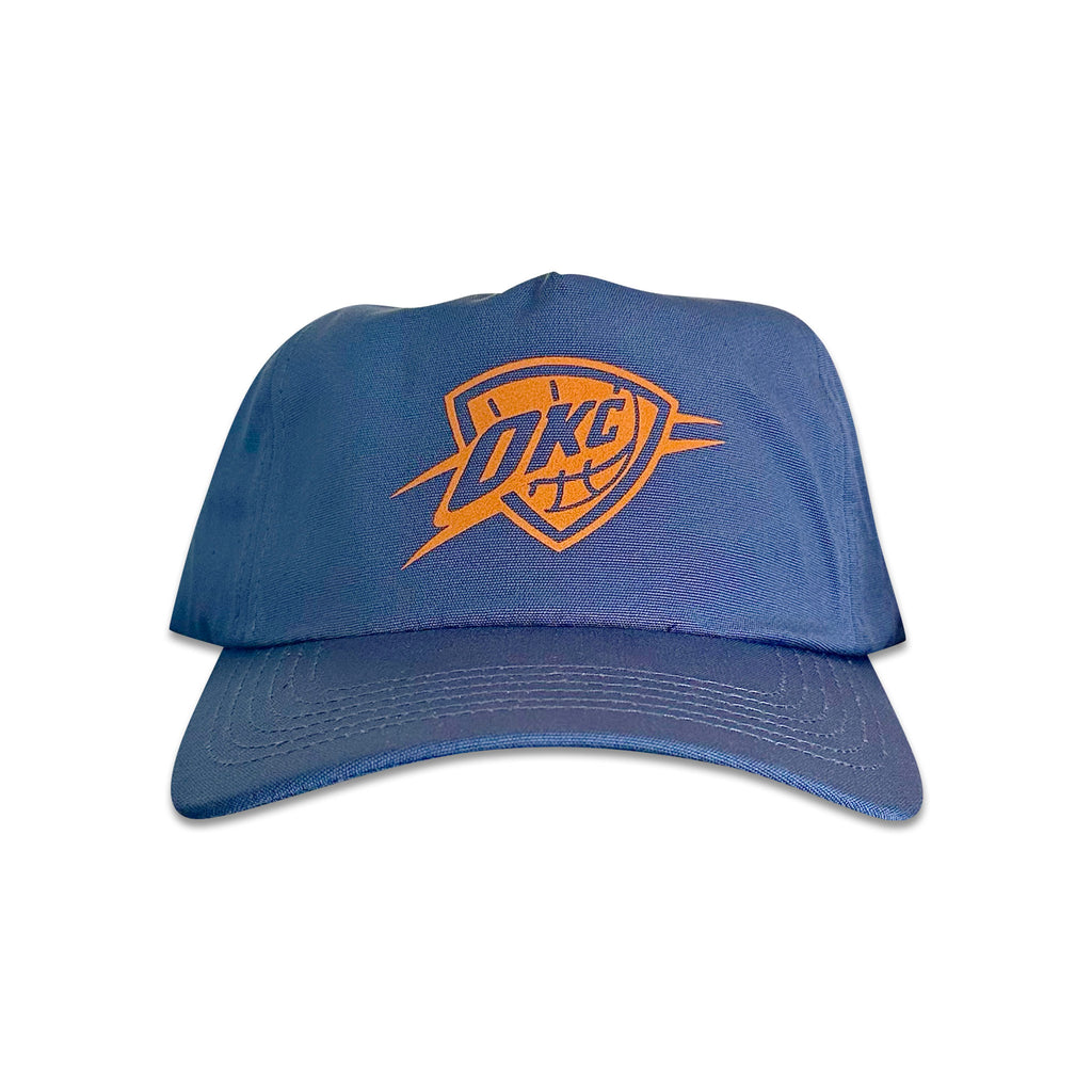 Vintage Oklahoma City Thunder Basketball Hat | 5 Panel Snapback Hat in blue with orange logo by My Store