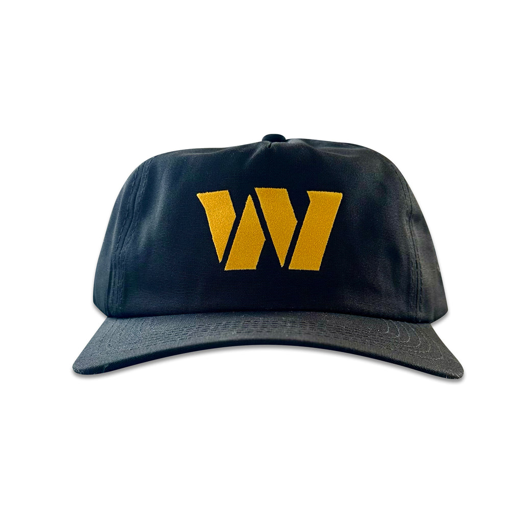 Vintage Washington Commanders Hat | 5 Panel Black Snapback Hat, black cap with gold W logo from My Store for Football and Hot Off The Press