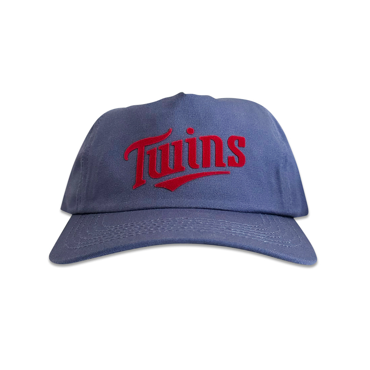 Vintage Minnesota Twins Hat | 5 Panel Snapback Hat, navy unstructured cap with red flocked Twins logo from My Store, featured in Home page, Baseball, Hot Off The Press