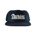 Vintage New England Patriots Script Hat | 5 Panel Snapback Hat, navy hat with white Patriots script logo and flat brim from My Store