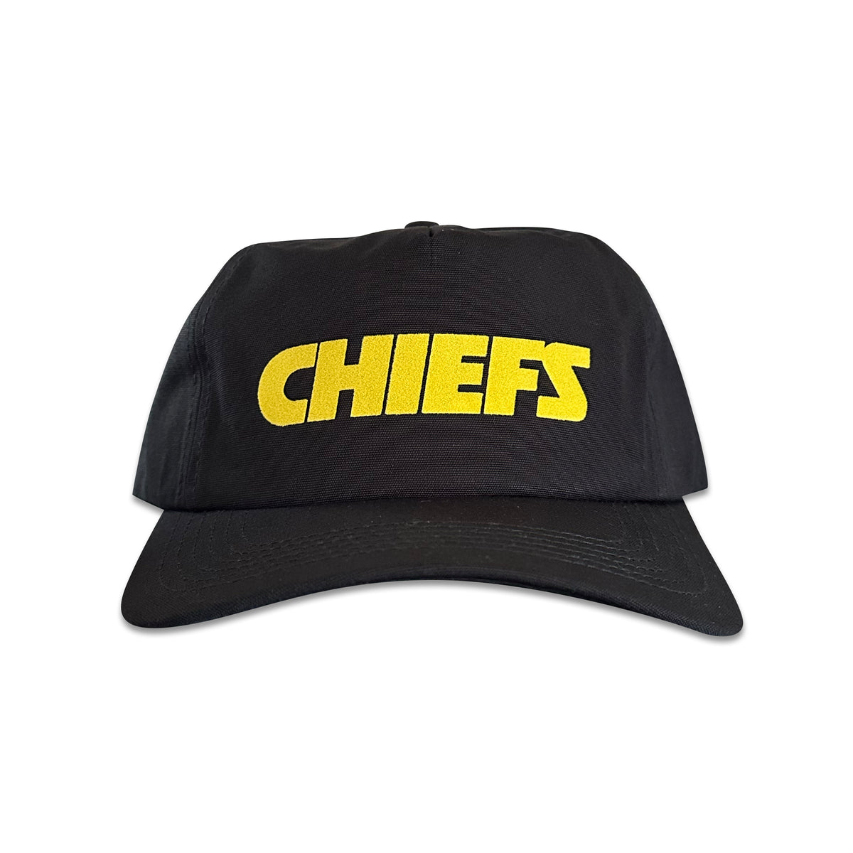 Vintage Kansas City Chiefs Hat | 5 Panel Black Snapback Hat with yellow CHIEFS lettering from My Store for Home page and Football