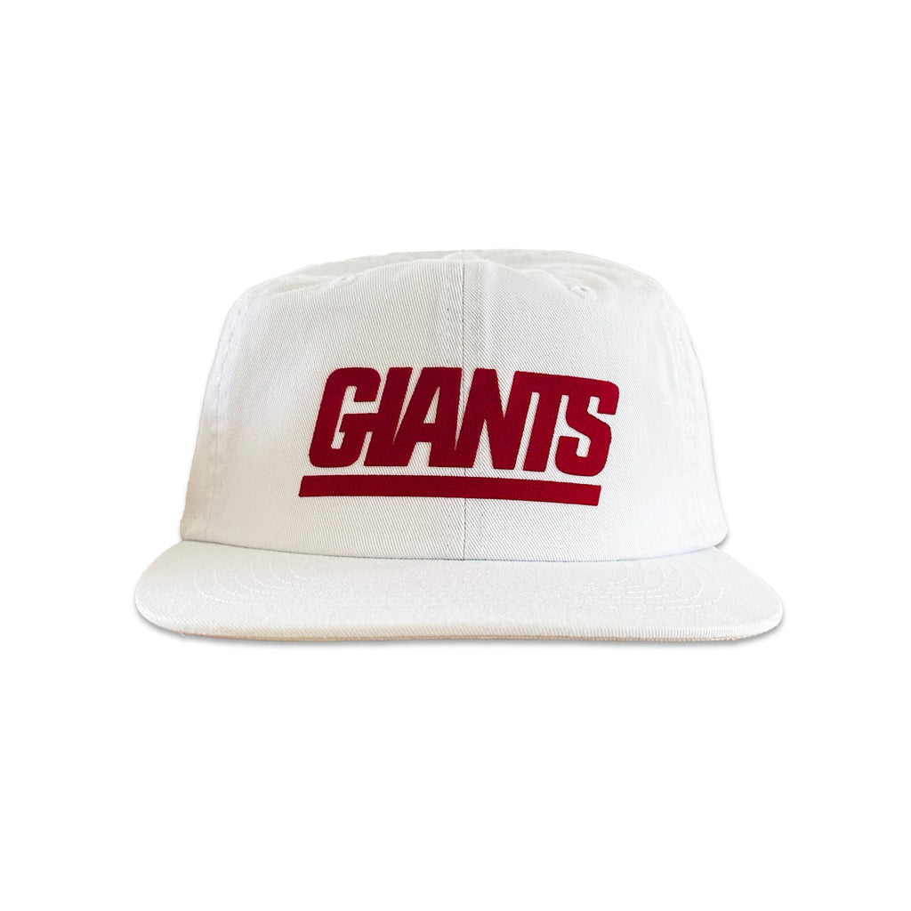 Vintage New York Giants Hat | 6 Panel Snapback Hat in white with red GIANTS lettering, sold by My Store for Home page, Football, Featured Hats, Hot Off The Press