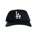 Vintage Los Angeles Dodgers Hat | 5 Panel Black Snapback Hat with white LA logo, front view. My Store collection: Home page, Baseball, Hot Off The Press