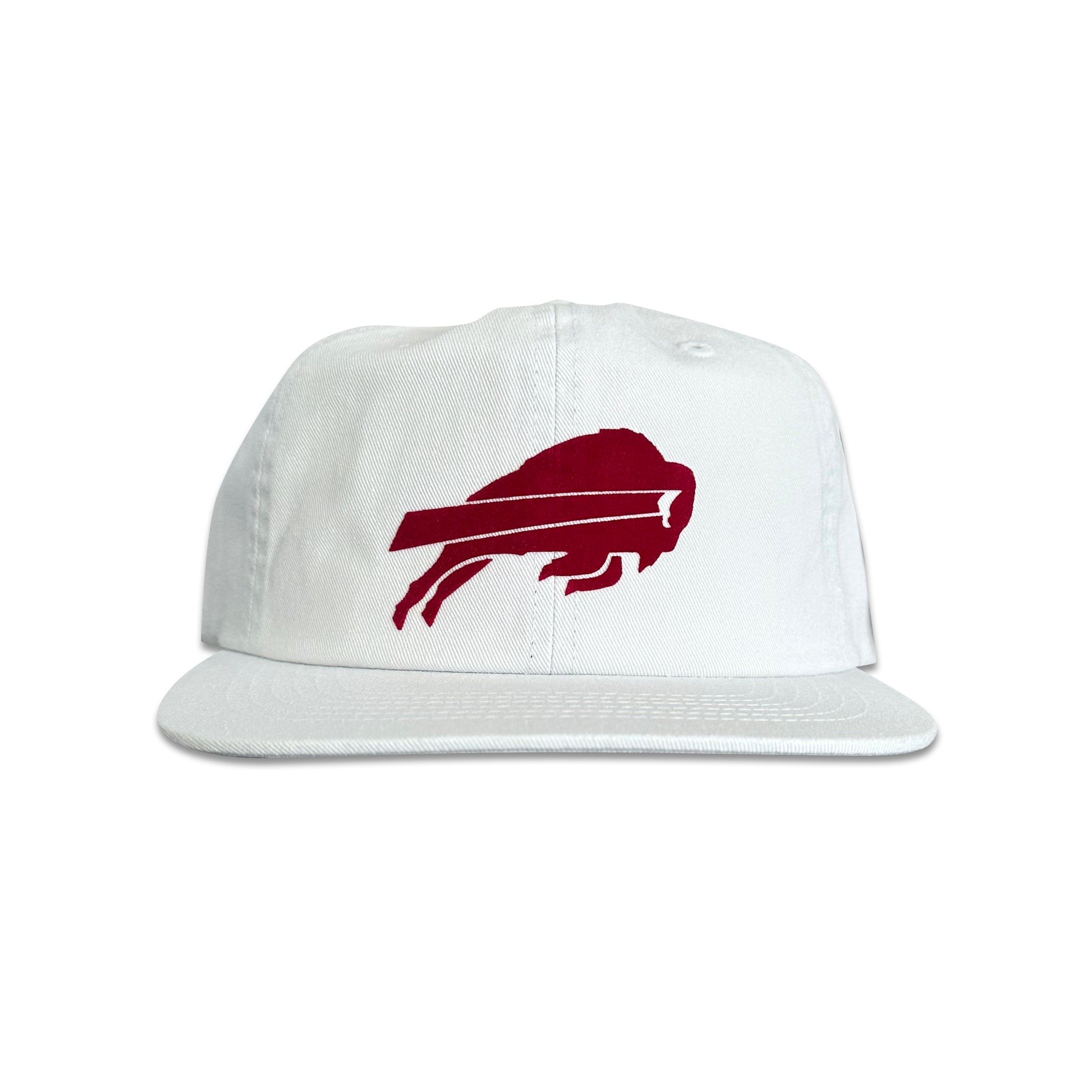 Vintage Buffalo Bills Hat | 6 Panel Snapback Hat in white with maroon Buffalo Bills logo, front view, from My Store, Home page, Football