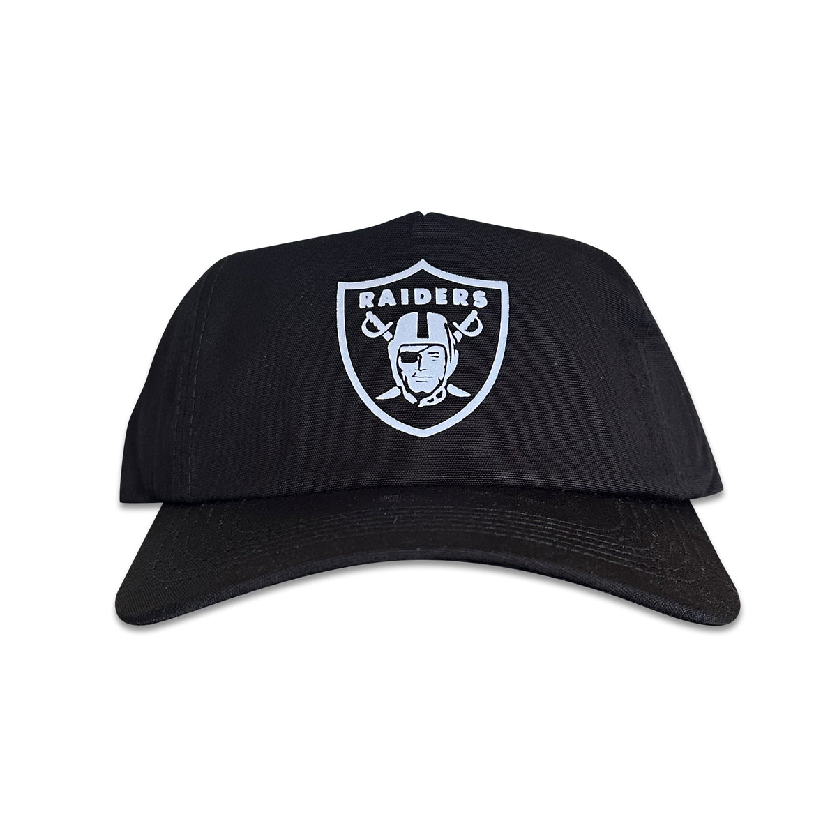 Vintage Oakland Raiders Hat | 5 Panel Black Snapback Hat in black with Raiders shield logo, from My Store for Home page and Football