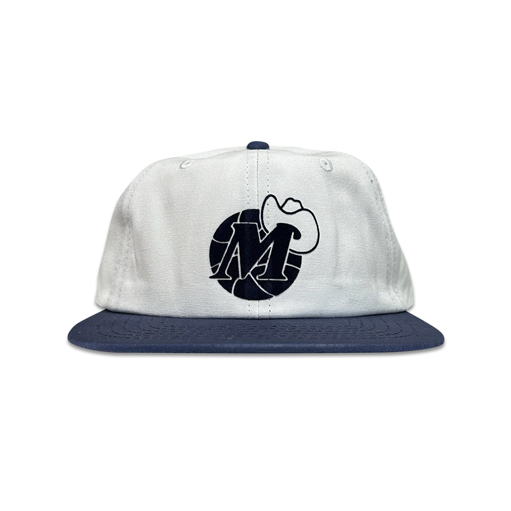 Vintage Dallas Mavericks Hat | 6 Panel Strapback Hat in white with navy brim and old school logo, by My Store for Home page, Basketball