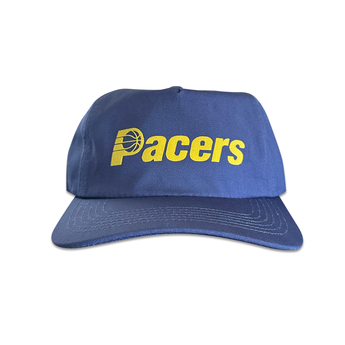 Vintage Indiana Pacers Hat | 5 Panel Snapback Hat in navy blue with yellow Pacers logo by My Store from Home page and Basketball collections
